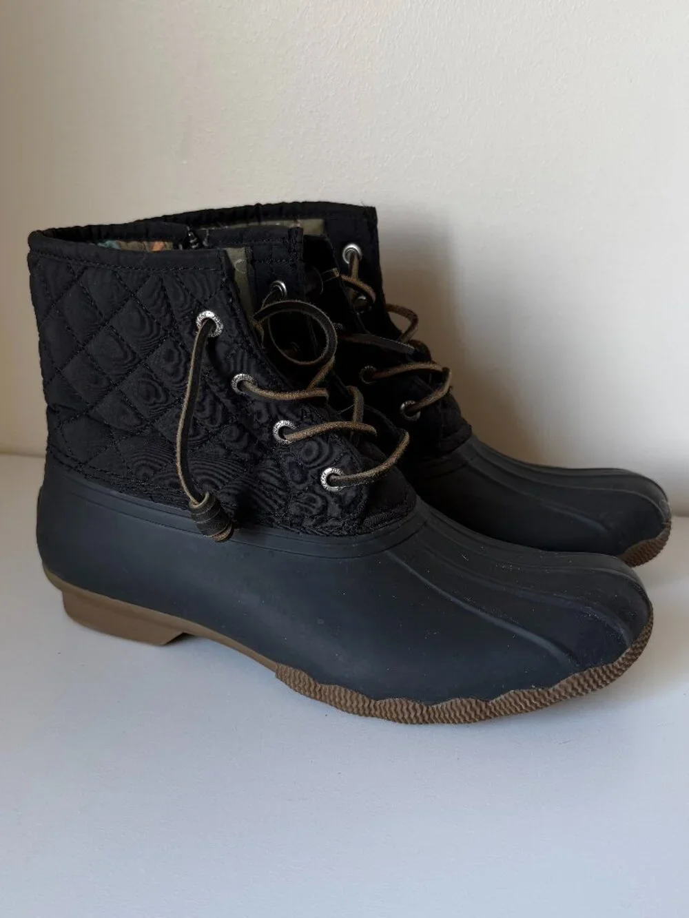 Sperry Saltwater Duck Boots | Black Quilted | Size 7.5 | Waterproof Rain Boots